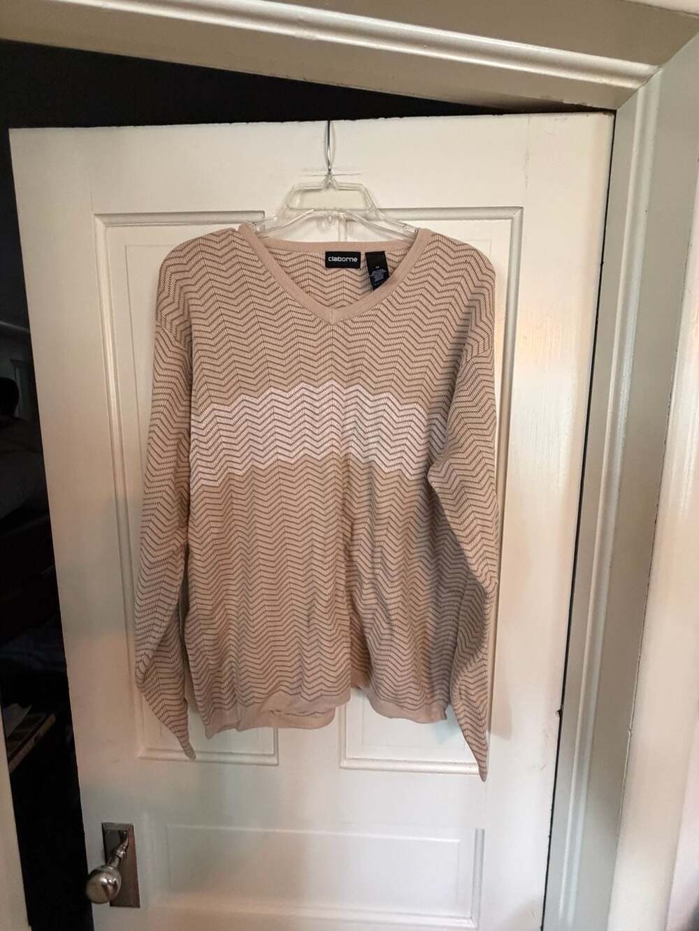 Claiborne 100% Cotton Chevron Herringbone V-Neck Sweater